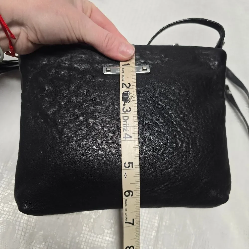 Stella & Dot Black Genuine Leather Crossbody Purse With Tassel Boho Grange Rock